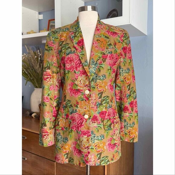 Vintage 90’s GAP Floral Linen Cotton Blazer Boyfriend Jacket Cottagecore - Picture 2 of 8